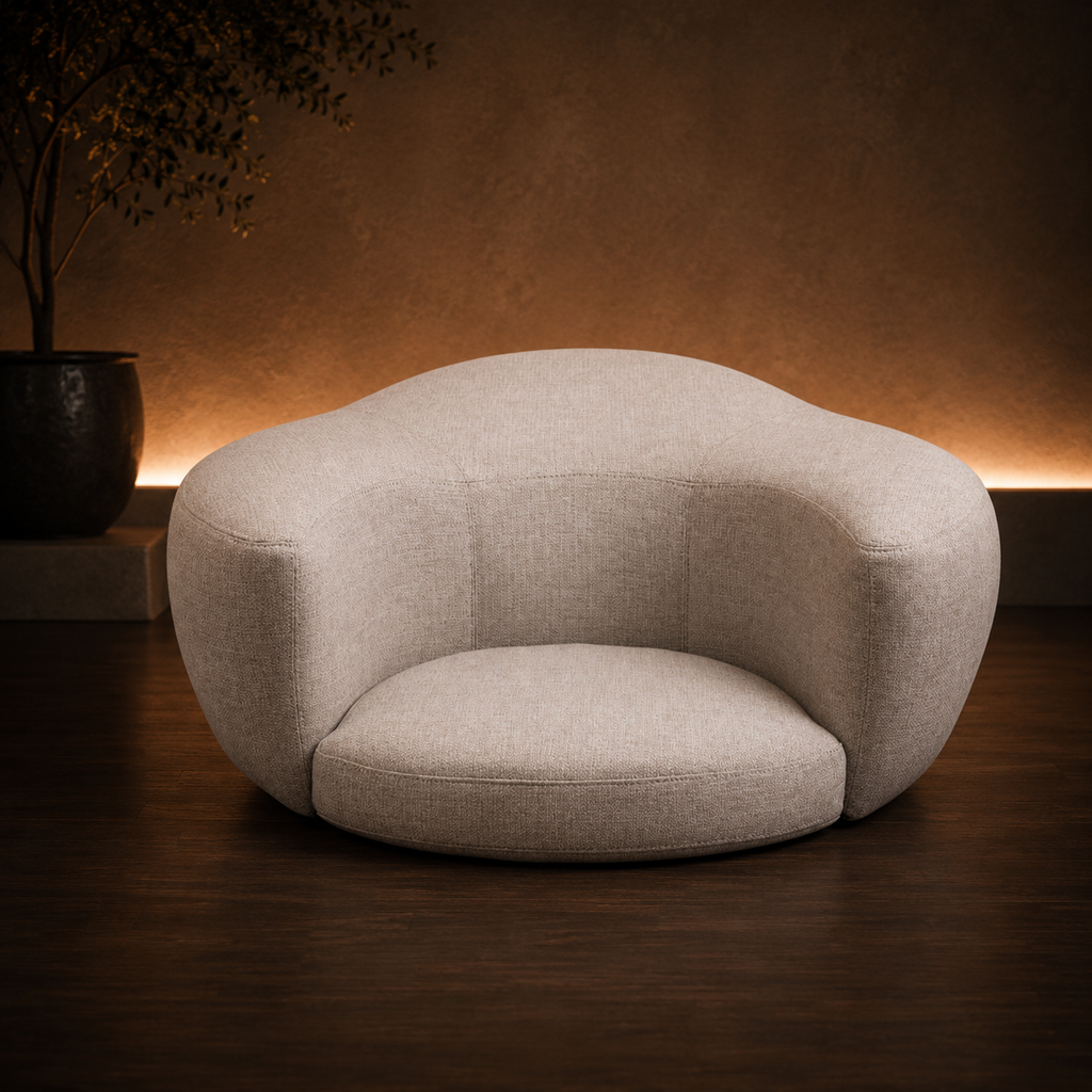 Meditation cushion in light gray fabric